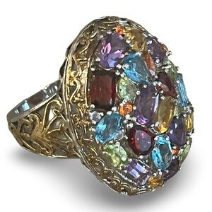 Sterling Silver STS Two Tone Tutti Frutti Gemstone Statement Ring Size 8